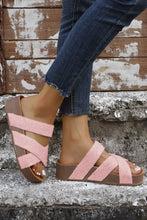 Beige Linen Woven Cross Criss Hollowed Slip-On