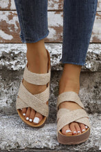 Beige Linen Woven Cross Criss Hollowed Slip-On
