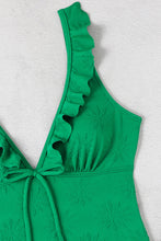 Bright Green  Ruffle Plunge Neck