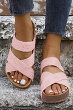 Beige Linen Woven Cross Criss Hollowed Slip-On