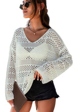 Hollow Out Crochet V Neck Sweater
