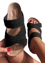 Beige Linen Woven Cross Criss Hollowed Slip-On