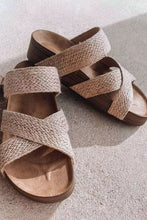 Beige Linen Woven Cross Criss Hollowed Slip-On