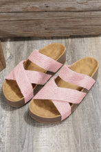 Beige Linen Woven Cross Criss Hollowed Slip-On