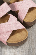 Beige Linen Woven Cross Criss Hollowed Slip-On