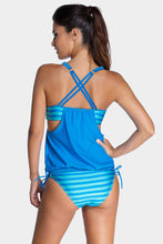 Grey Layered-Style Striped Tankini with Triangular Briefs