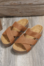 Beige Linen Woven Cross Criss Hollowed Slip-On