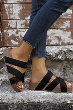 Beige Linen Woven Cross Criss Hollowed Slip-On