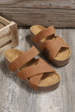 Beige Linen Woven Cross Criss Hollowed Slip-On