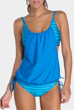 Grey Layered-Style Striped Tankini with Triangular Briefs