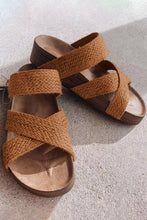 Beige Linen Woven Cross Criss Hollowed Slip-On