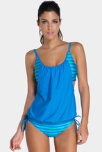 Grey Layered-Style Striped Tankini with Triangular Briefs
