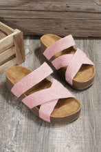 Beige Linen Woven Cross Criss Hollowed Slip-On