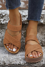 Beige Linen Woven Cross Criss Hollowed Slip-On