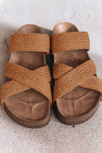 Beige Linen Woven Cross Criss Hollowed Slip-On