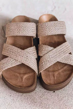 Beige Linen Woven Cross Criss Hollowed Slip-On