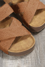 Beige Linen Woven Cross Criss Hollowed Slip-On