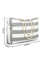 Dark Grey Striped Rope Handle Canvas Large Tote Bag