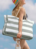 Dark Grey Striped Rope Handle Canvas Large Tote Bag