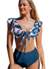 Palm Leaf Print Front Tie High Waist with Ruffles