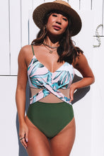 Crossed Tropical Print Mesh Splicing Hollow-out