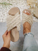 Beige Bohemian Cross Criss Tassel Slippers