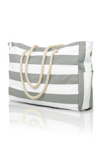 Dark Grey Striped Rope Handle Canvas Large Tote Bag